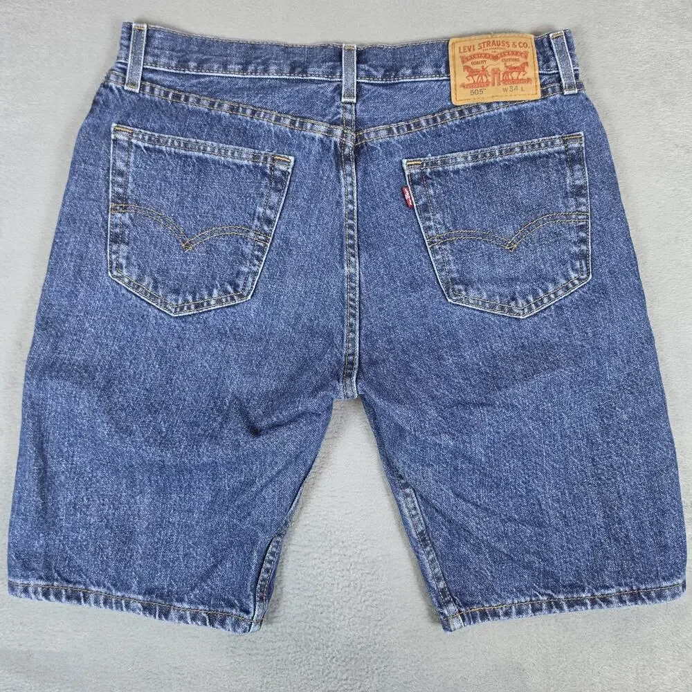 Levi's Men's 505 Denim Shorts W34 Blue Regular Fit Water Less Jean Shorts Classi